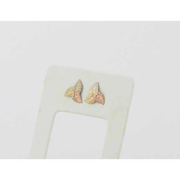 14k Yellow Gold Rose Gold White Gold Leaf Earrings Stud Post Earrings 1/2" - Picture 8 of 11